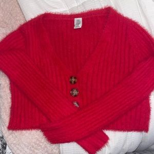Urban outfitters cropped red fuzzy sweater